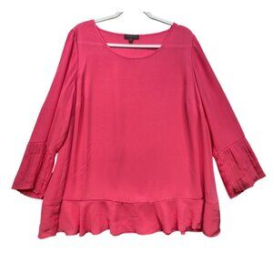 Lane Bryant Womens Tunic Blouse Top Size 18/20 Pink Pleated Ruffle Hem Casual